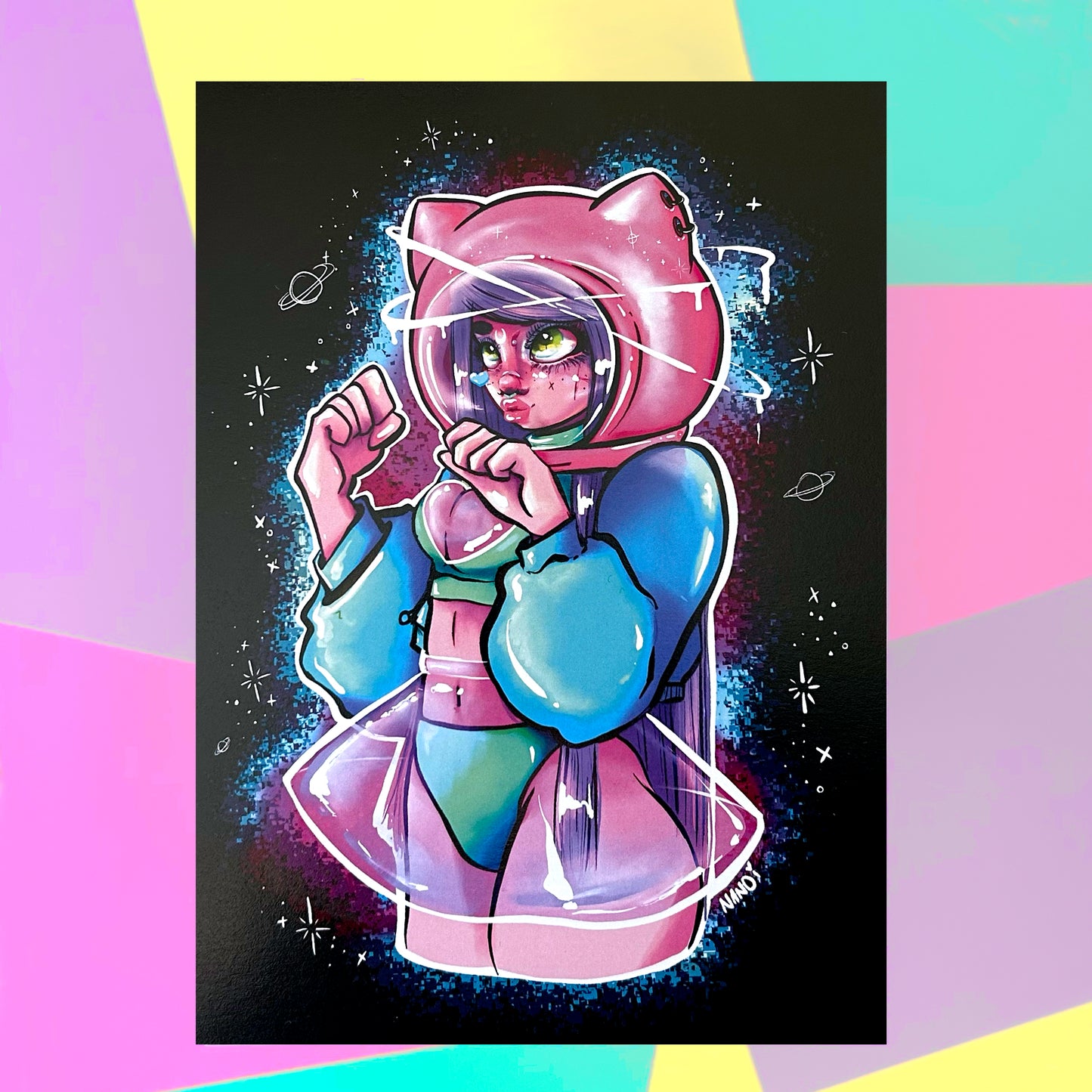 A5 Space Cat Girl Print