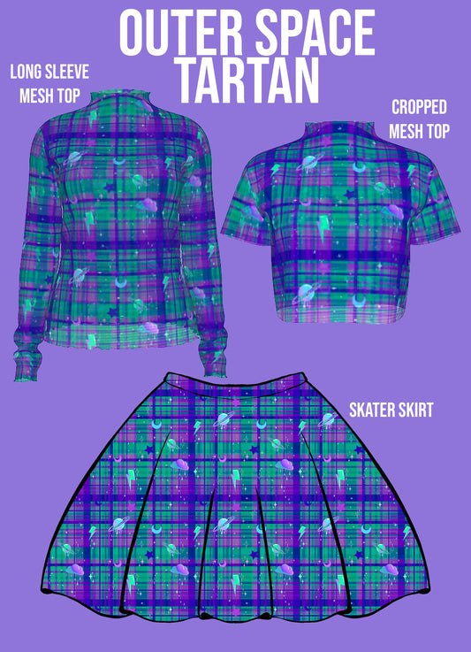 Outer Space Tartan Long Sleeve Mesh Top