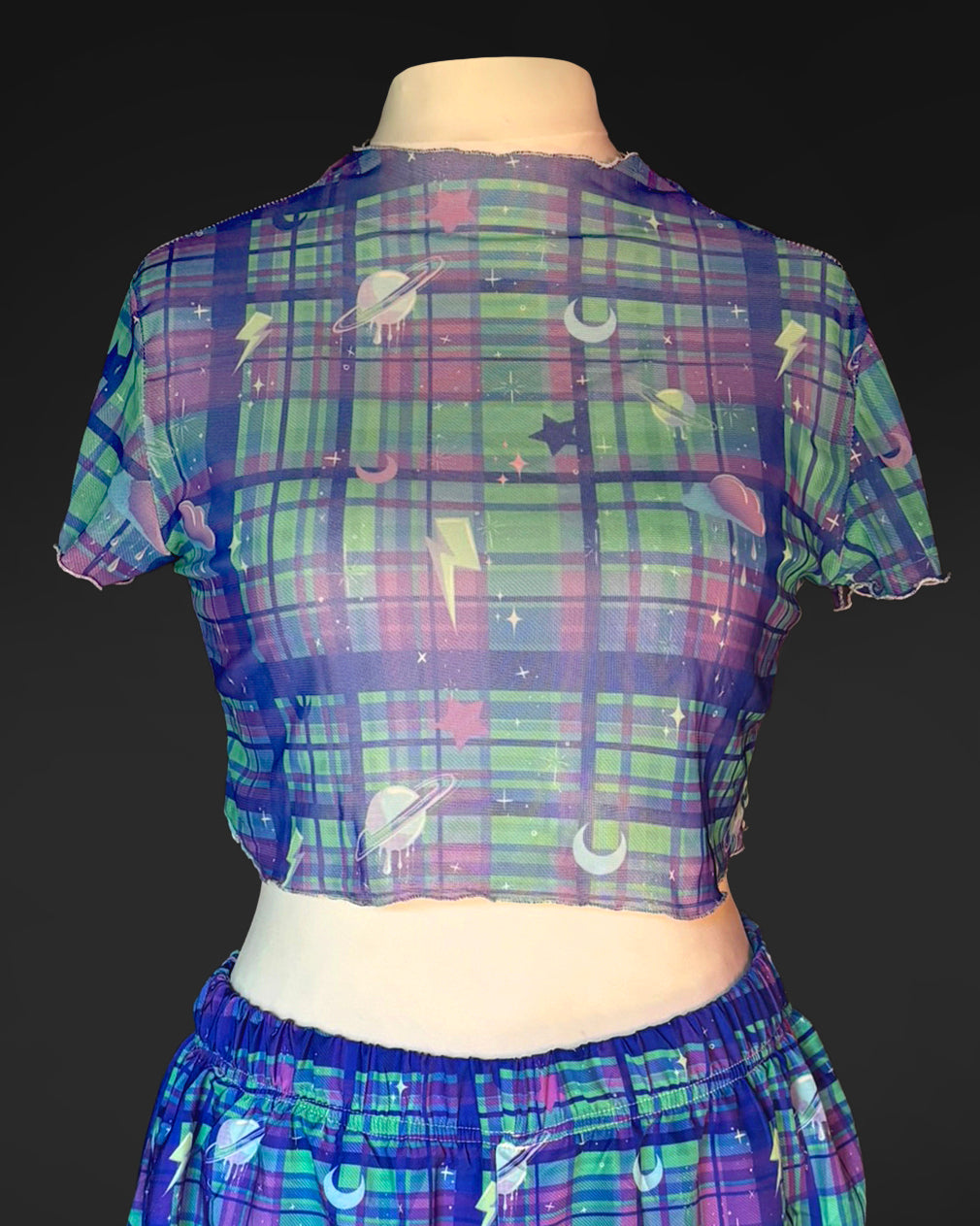 Outer Space Tartan Mesh Crop