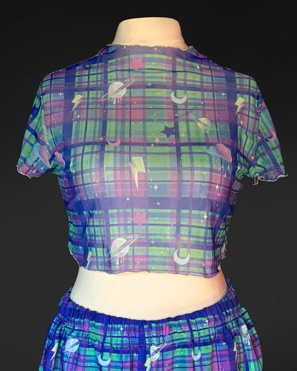 Outer Space Tartan Mesh Crop