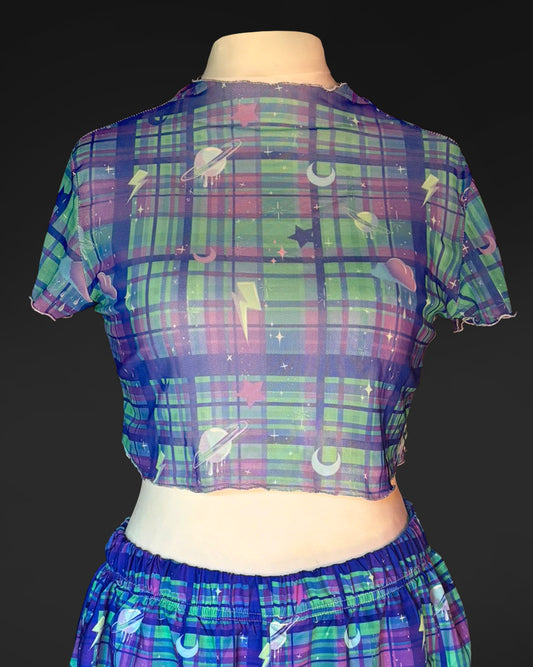 Outer Space Tartan Mesh Crop