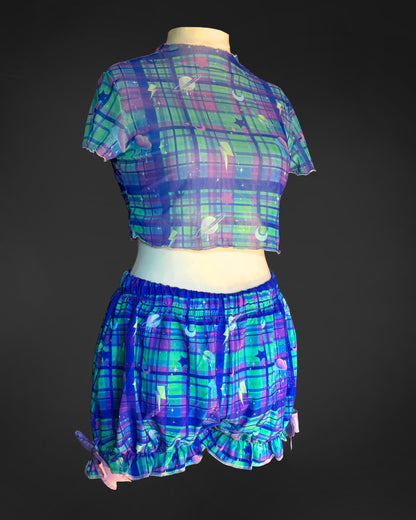 Outer Space Tartan Mesh Crop