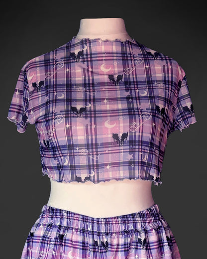 Pastel Punk Tartan Mesh Crop