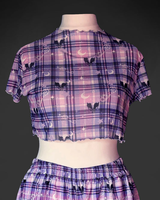Pastel Punk Tartan Mesh Crop