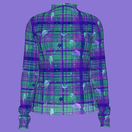 Outer Space Tartan Long Sleeve Mesh Top
