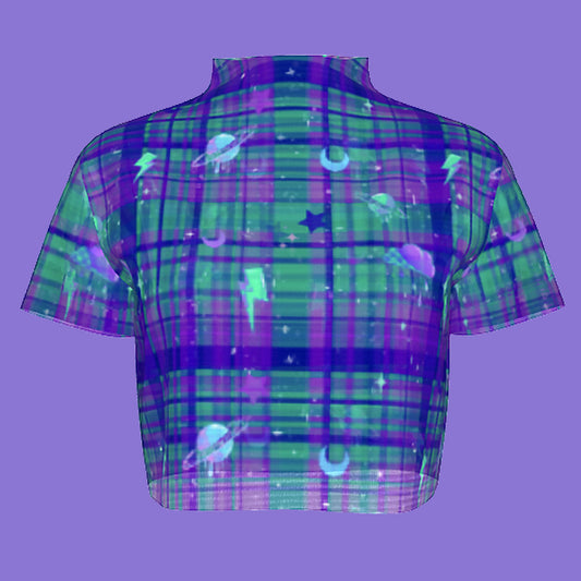 Outer Space Tartan Mesh Crop
