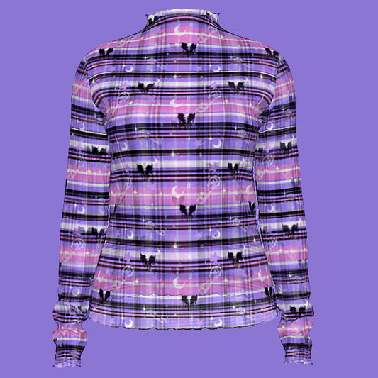 Pastel Punk Tartan Long Sleeve Mesh Top